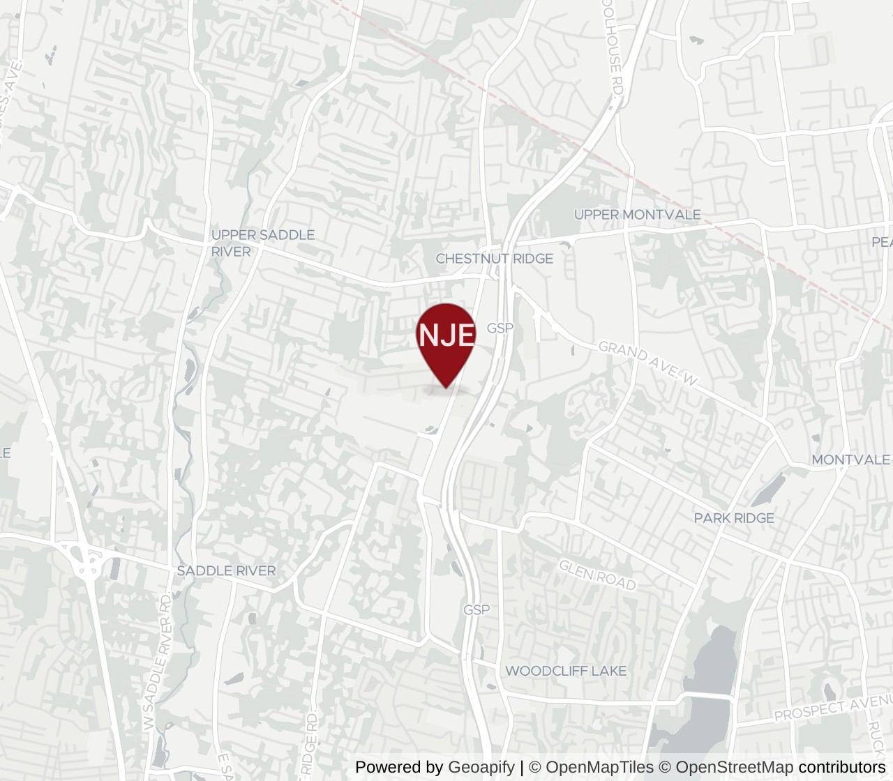 Map showing Northern Jersey Endodontics at 595 Chestnut Ridge Road, Woodcliff Lake, NJ